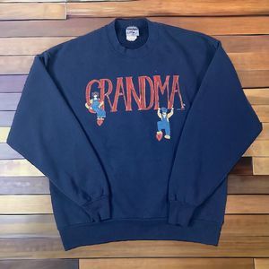 Vintage Grandma Sweatshirt Large Blue Crew Neck Spellout 1995 Grandma Abstract